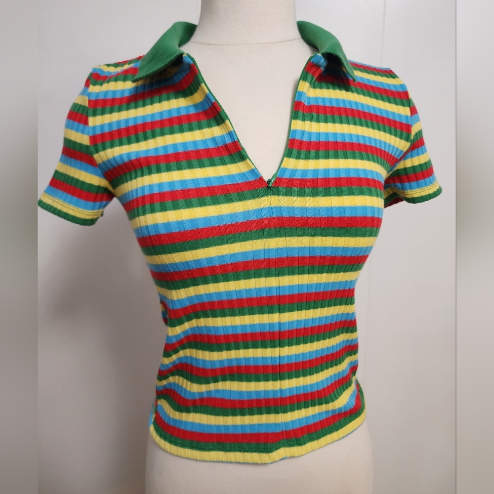Zara Women's T-shirt Zipped Polo Short Sleeve Multi-colored, Size S